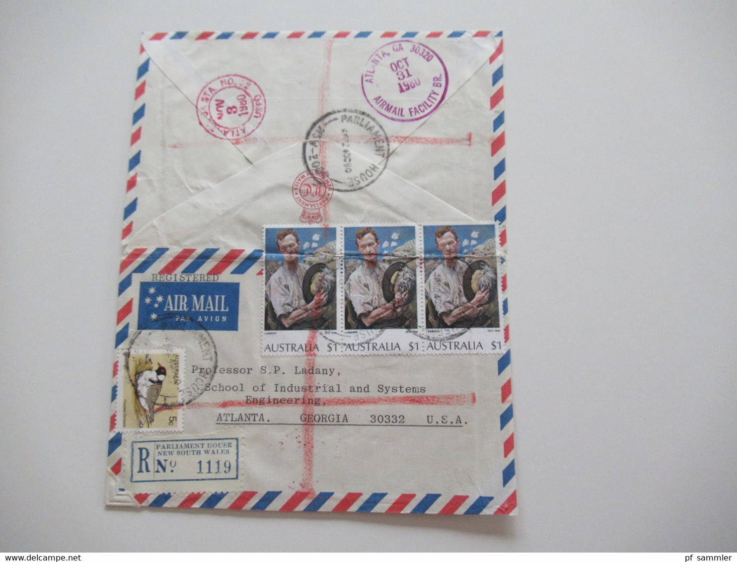 Australien 1980 Air Mail In Die USA Einschreiben Parliament House New South Wales Mit Inhalt Unterschrift L.A. Jecklen - Lettres & Documents