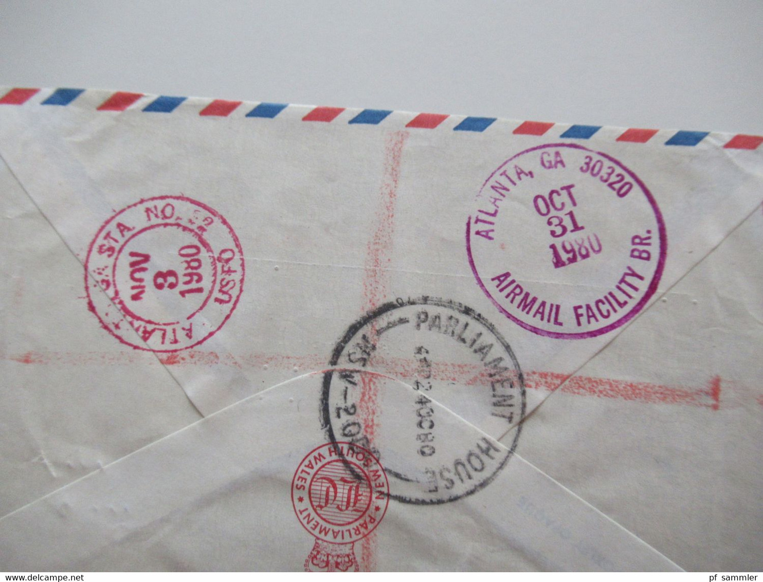 Australien 1980 Air Mail In Die USA Einschreiben Parliament House New South Wales Mit Inhalt Unterschrift L.A. Jecklen - Storia Postale