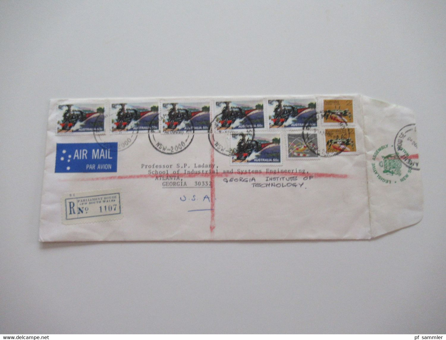 Australien 1980 Air Mail In Die USA Einschreiben Parliament House New South Wales Umschlag Legislative Assembly - Brieven En Documenten