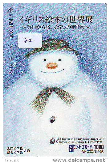 Carte Prépayée  Japon * BONHOMME DE NEIGE  KARTE JAPAN  SCHNEEMANN (72)  PREPAID CARD SNOWMAN CHRISTMAS  WEIHNACHTEN - Navidad