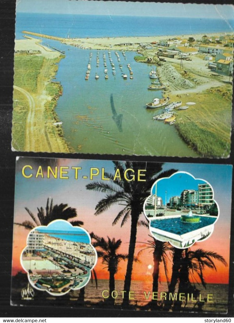 Cpm 6637157 Canet Plage 3 Cartes Le Centre Ville , Plage Port - Canet Plage