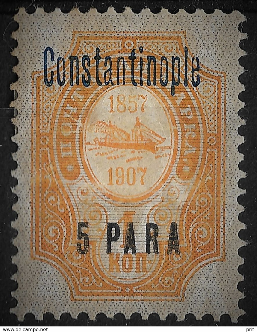 Russia Offices In Constantinople/Istanbul, Turkey 1909 Blue Constantinople Overprint. 5Pa On 1K. Mi 39 IIb/Sc 70. Mint - Levant