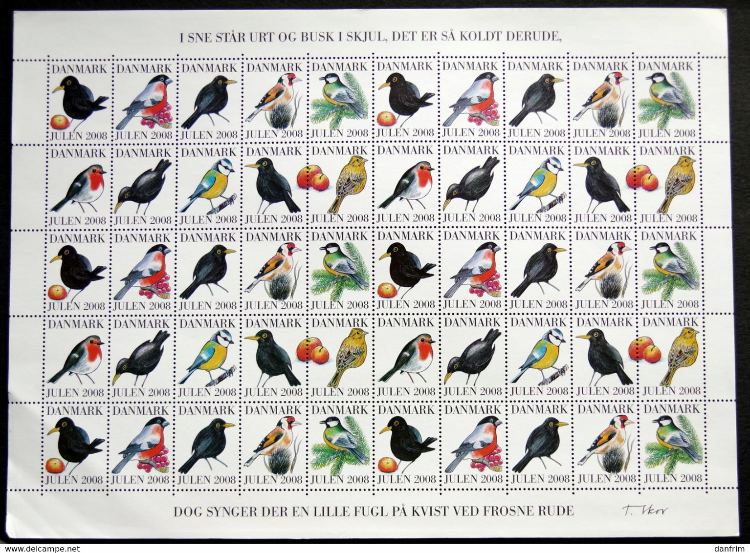 Denmark 2008 Christmas Seal   MNH  Unfolded Sheet Birds - Ganze Bögen