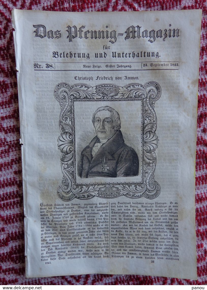 DAS PFENNIG MAGAZIN Nr 38.  23 September 1843. Christoph Friedrich Von Ammon. Nürnberg - Sonstige & Ohne Zuordnung