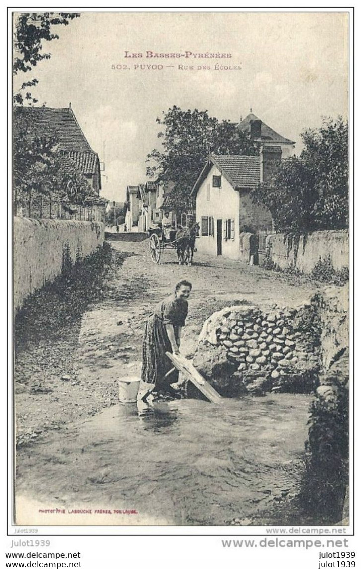 PUYOO ..-- PYRENEES ..-- Rue Des Ecoles . Lavandière . Attelage . - Orthez