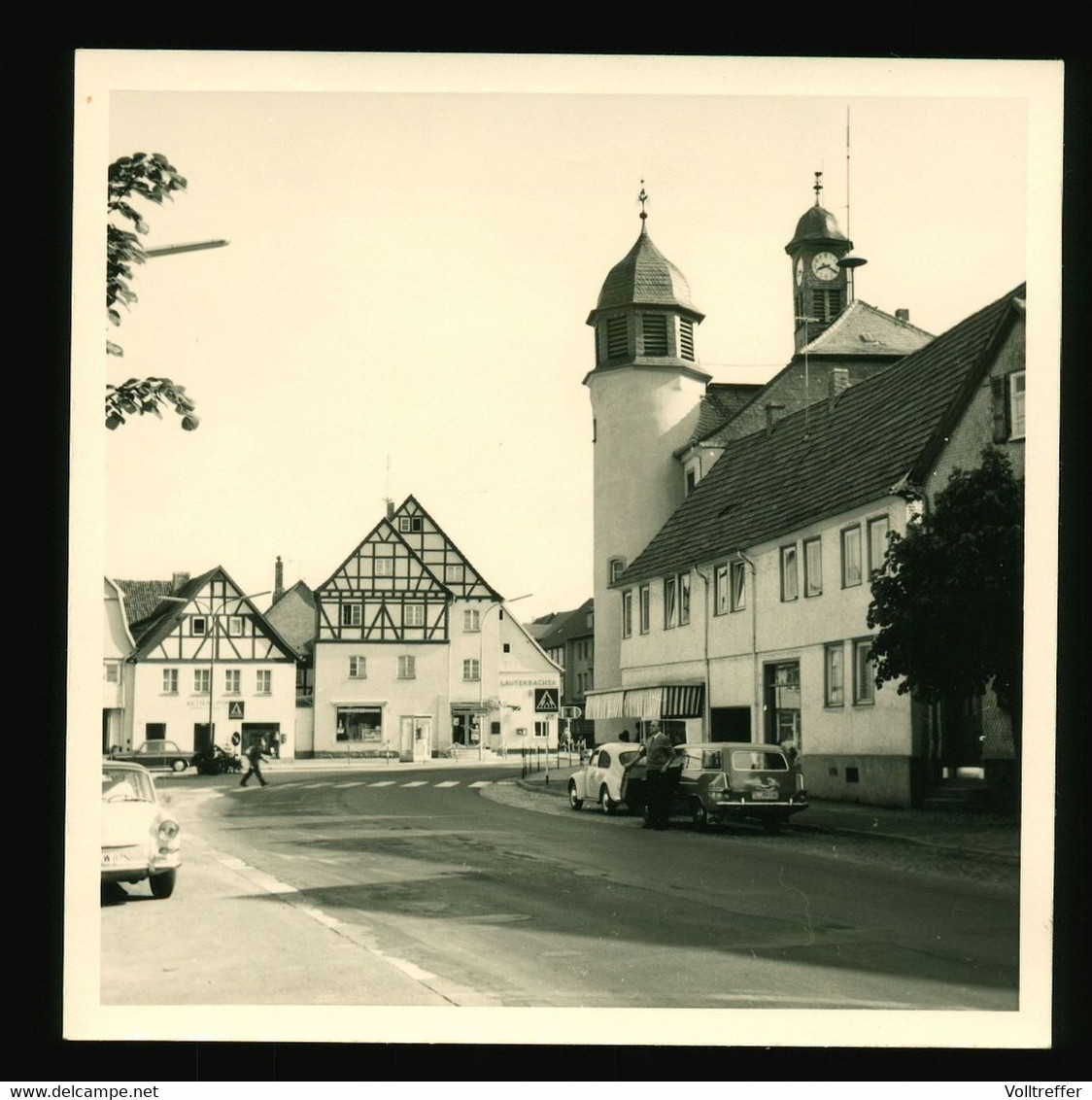 Orig. Foto 1967 Ortspartie Schlüchtern Hessen, Spar Lebensmittelhandel, Geschäft Lauterbacher, Kirche, Oldtimer KfZ - Schluechtern