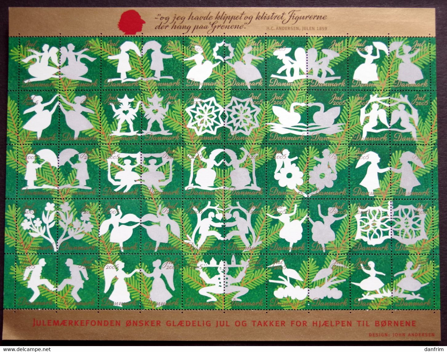 Denmark Christmas Seal 2005 MNH ( **)  Full Sheet  Unfolded  Hans Christian Andersen Paper Clips - Feuilles Complètes Et Multiples