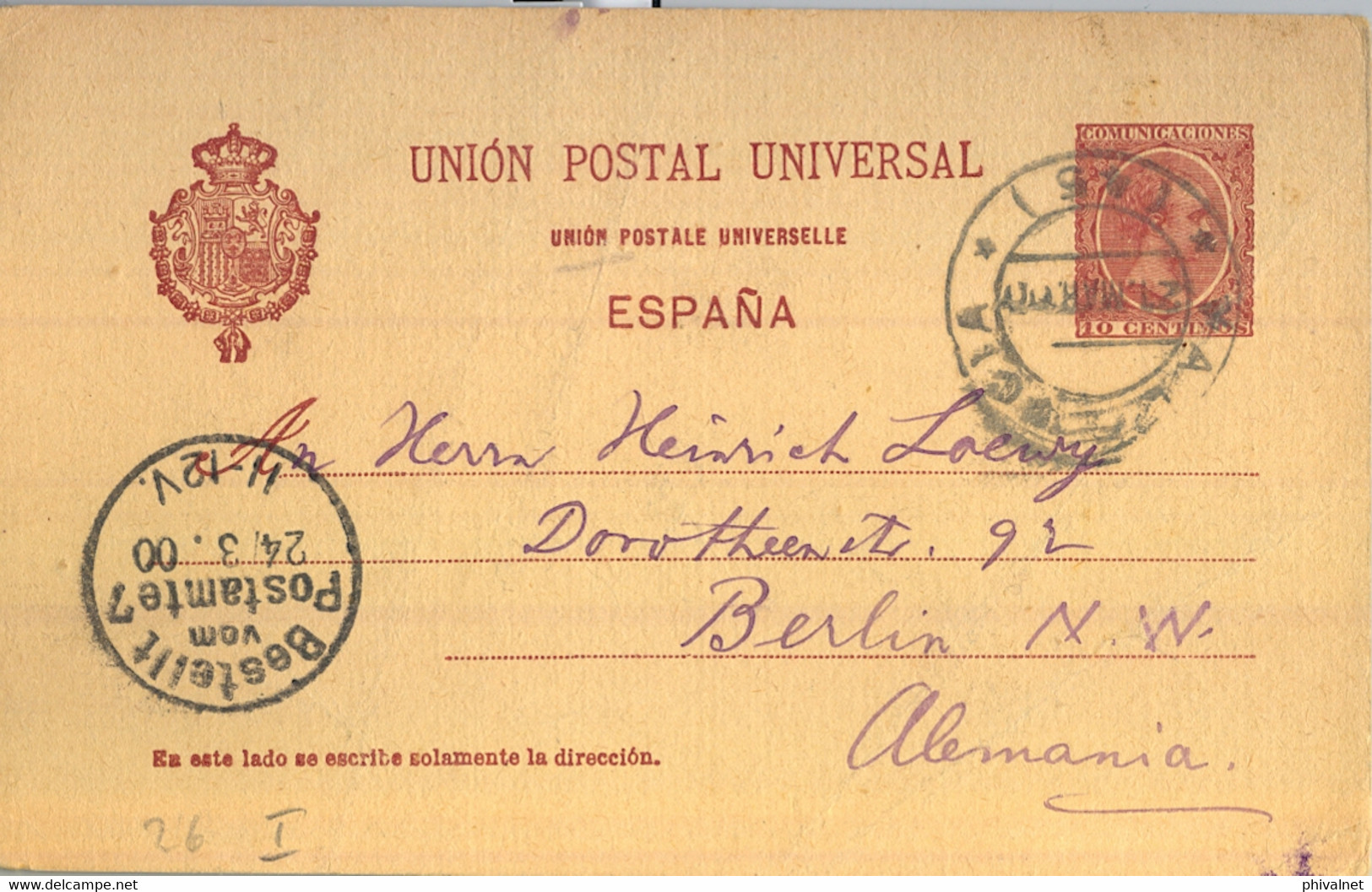 1900 VALENCIA , ENTERO POSTAL ED. 31  CIRCULADO , VALENCIA - BERLIN , LLEGADA - 1850-1931