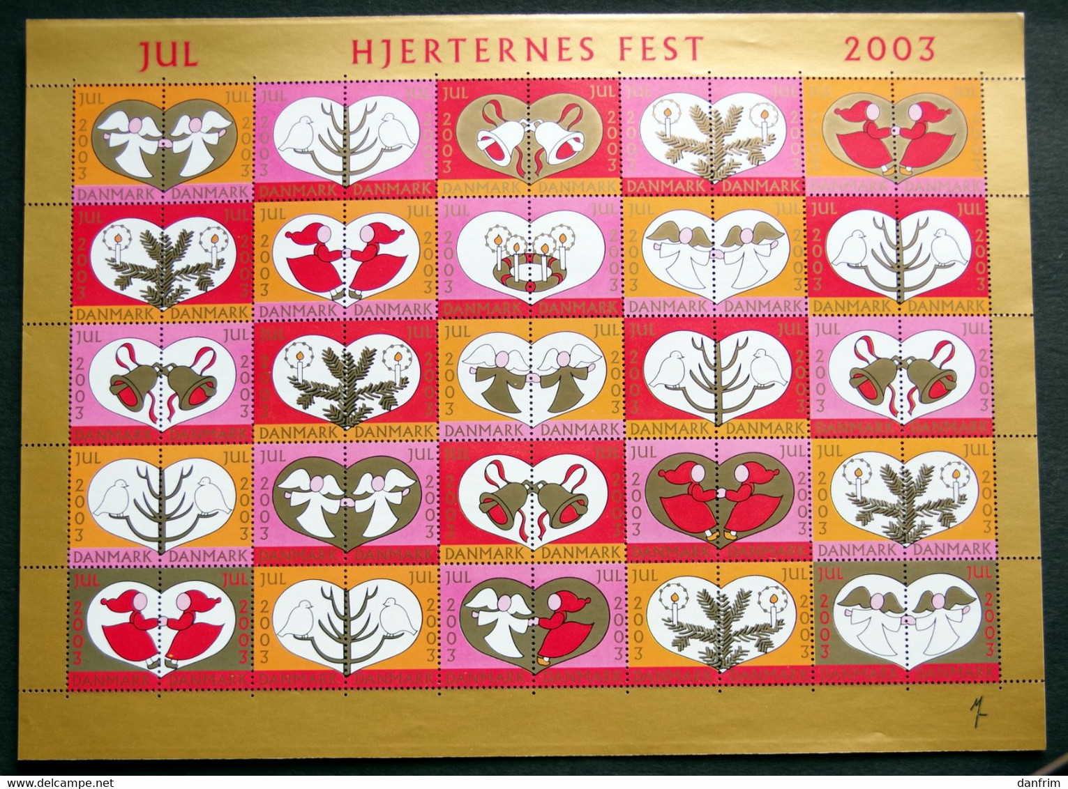 Denmark Christmas Seal 2003 MNH ( **)  Full Sheet  Unfolded  Hearts - Ganze Bögen