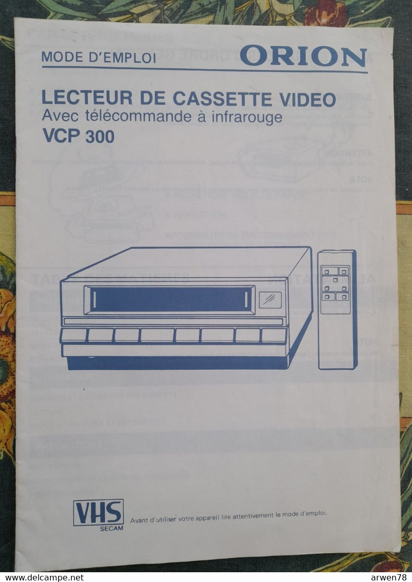 Mode D'emploi Pour Lecteur De Cassette Video ORION VCP 300 Avec Telecommande Infrarouge - Material Und Zubehör