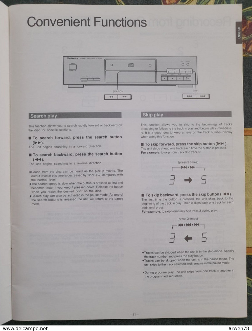 Mode D'emploi Pour Compact Disc TECHNICS SL PJ28A - Material Und Zubehör