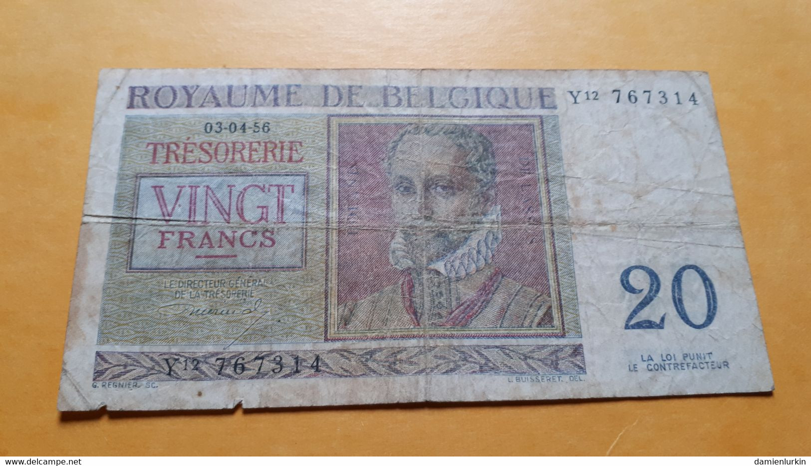 BELGIQUE/BELGIE/BELGIEN 20 FRANCS 03-04-56 WILLIOT SERIE Y P-132b - 20 Franchi