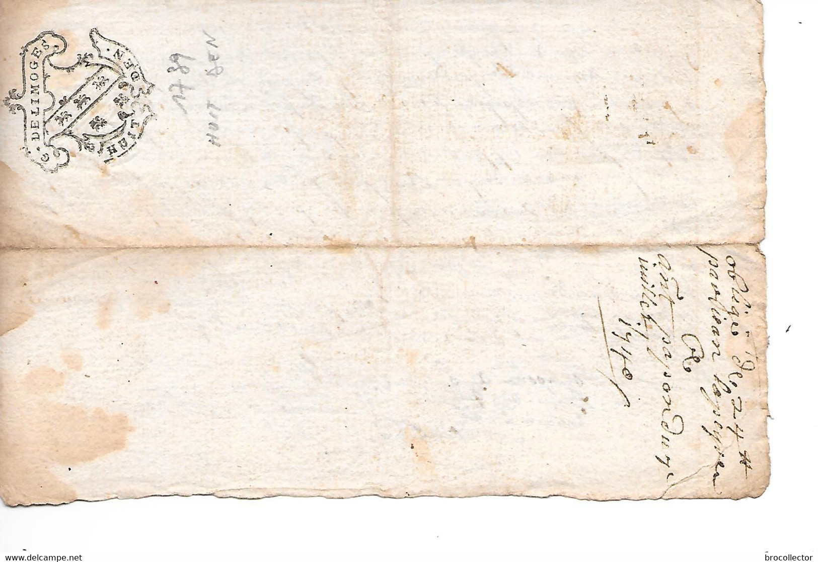 Généralité De LIMOGES Huit Deniers 1739 - Une Demi Feuille - Cachets Généralité