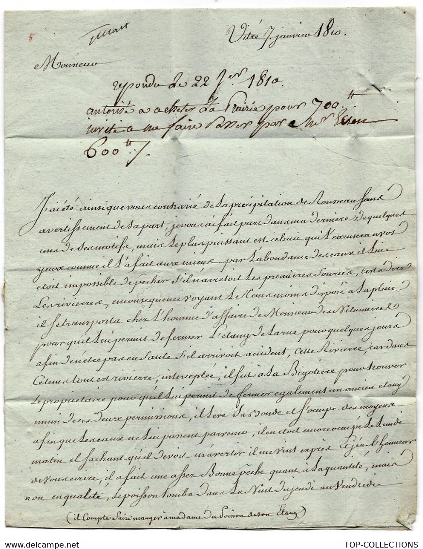 SUPERBE LETTRE 1810 COMPLETE ET SIGNEE VITRE Ille Et Vilaine à CONSERVATEUR BOIS FORETS RENNES T.B.E. - Documents Historiques