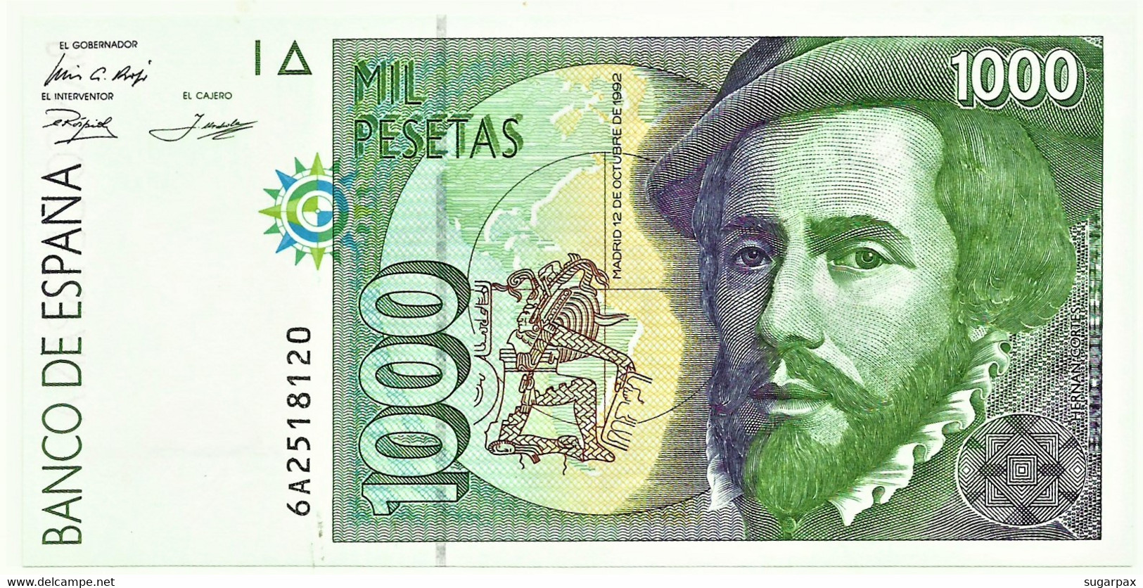 ESPAÑA - 1000 Pesetas - 12.10.1992 ( 1996 ) - Pick 163 - Unc. - Serie 6A - Hernan Cortes / Francisco Pizarro - 1.000 - [ 6] Gedenkausgaben