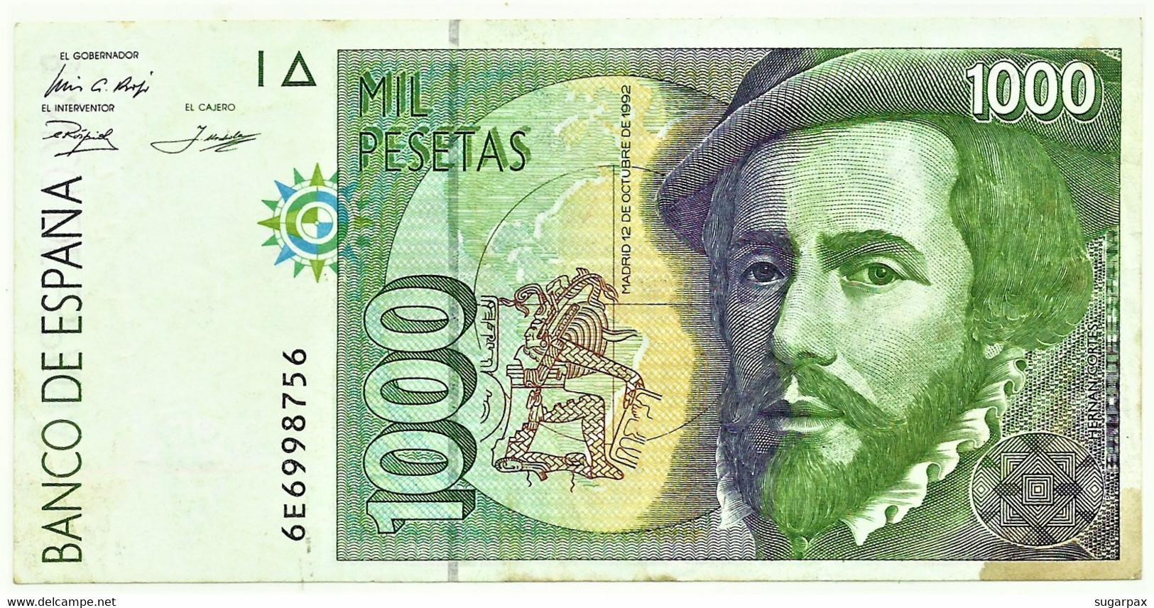 ESPAÑA - 1000 Pesetas - 12.10.1992 ( 1996 ) - Pick 163 - Serie 6E - Hernan Cortes / Francisco Pizarro - 1.000 - [ 6] Herdenking