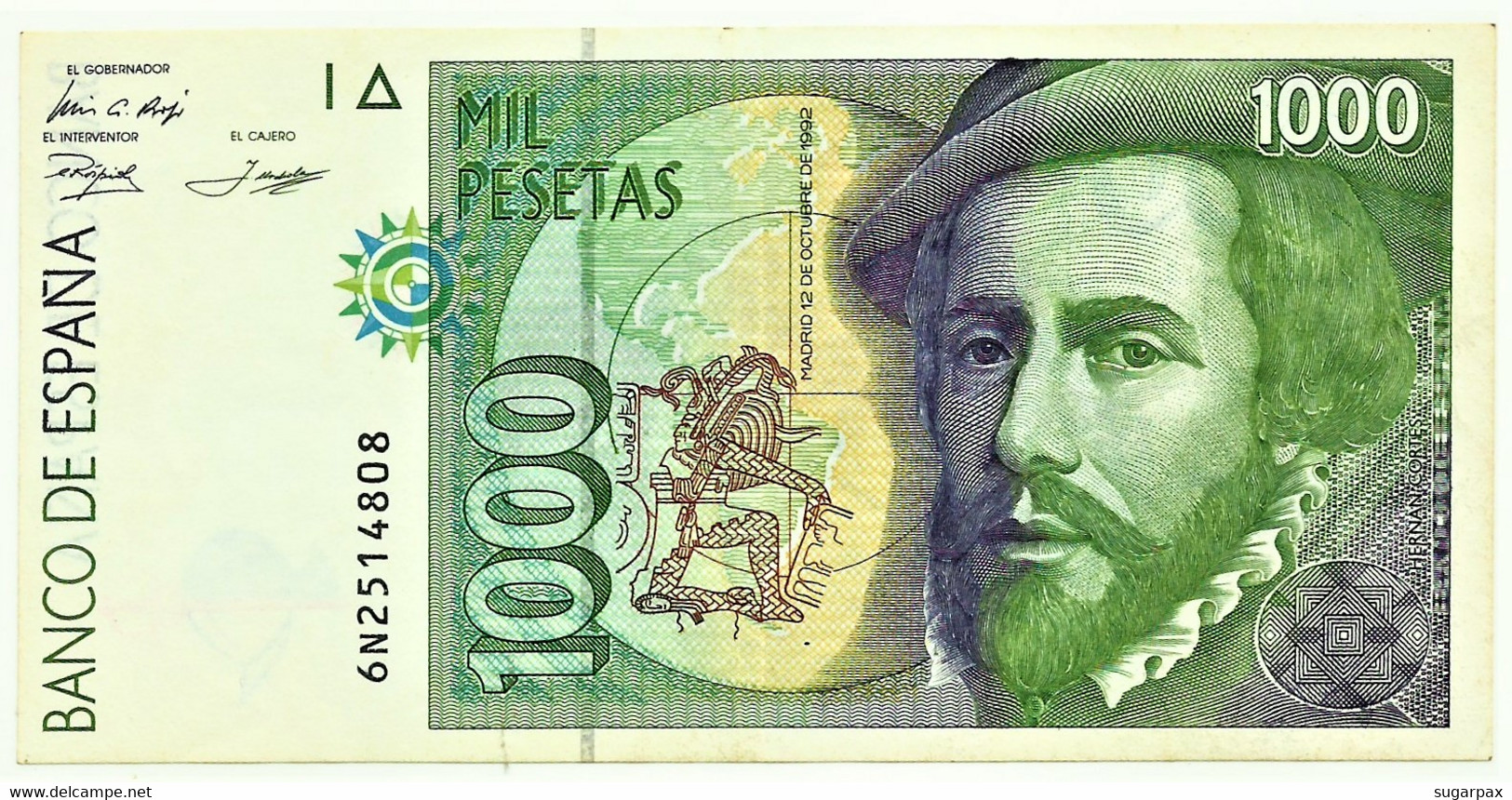 ESPAÑA - 1000 Pesetas - 12.10.1992 ( 1996 ) - Pick 163 - Serie 6N - Hernan Cortes / Francisco Pizarro - 1.000 - [ 6] Emisiones Conmemorativas