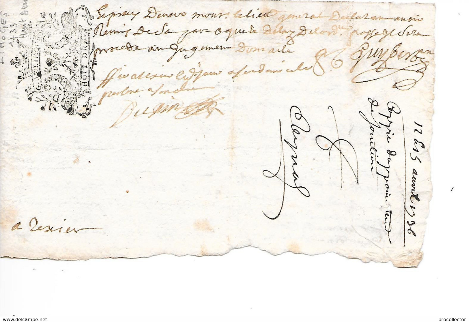 Généralité De LIMOGES Huit Deniers 1733 - Une Demi Feuille - Cachets Généralité