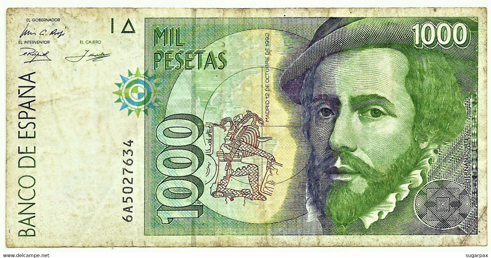 ESPAÑA - 1000 Pesetas - 12.10.1992 ( 1996 ) - Pick 163 - Serie 6A - Hernan Cortes / Francisco Pizarro - 1.000 - [ 6] Emissions Commémoratives