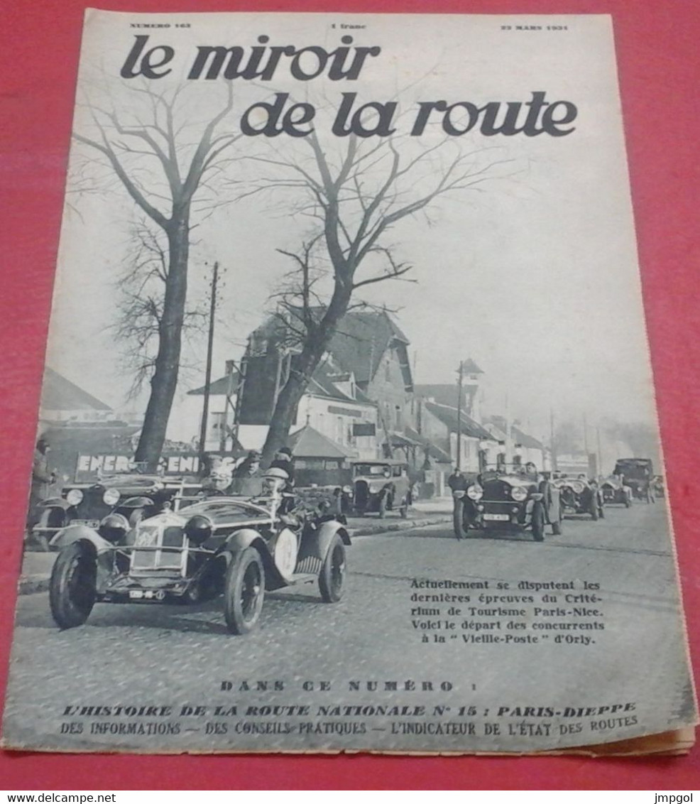 Miroir De La Route N°163 Mars 1931 Route Nationale 15 Paris Dieppe Critérium Paris Nice Par Vichy Vieille Poste Orly - 1900 - 1949