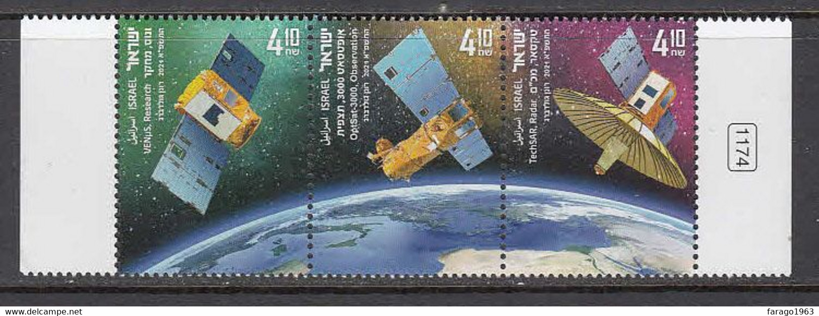 2021 Israel Satellites Space Research  Complete Strip Of 3 MNH @ BELOW FACE VALUE - Unused Stamps