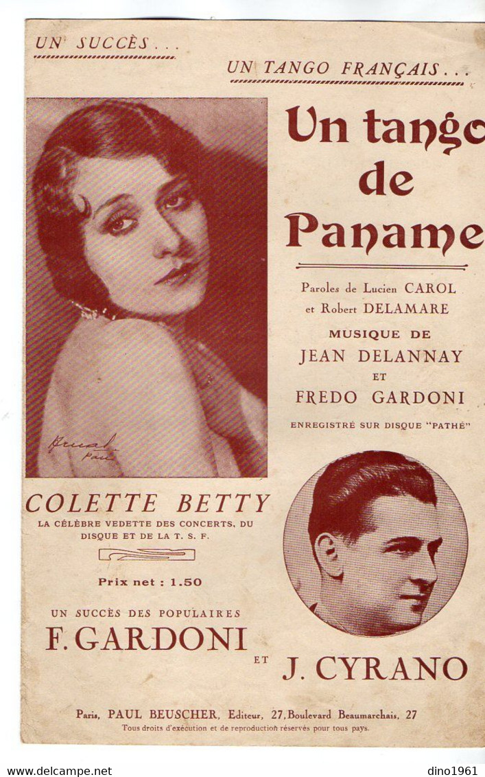 VP19.229 - PARIS - Ancienne Partition Musicale ¨ Un Tango De Paname ¨ Par Colette BETTY / Paroles De CAROL & DELAMARE - Partituren