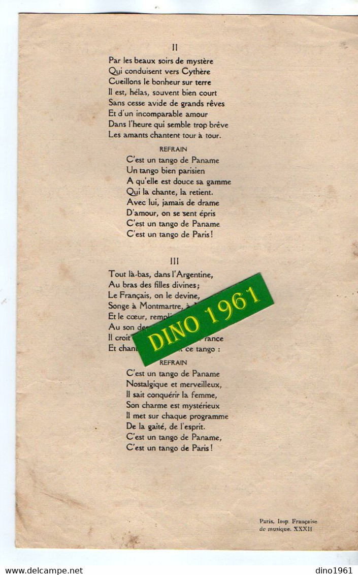 VP19.229 - PARIS - Ancienne Partition Musicale ¨ Un Tango De Paname ¨ Par Colette BETTY / Paroles De CAROL & DELAMARE - Spartiti