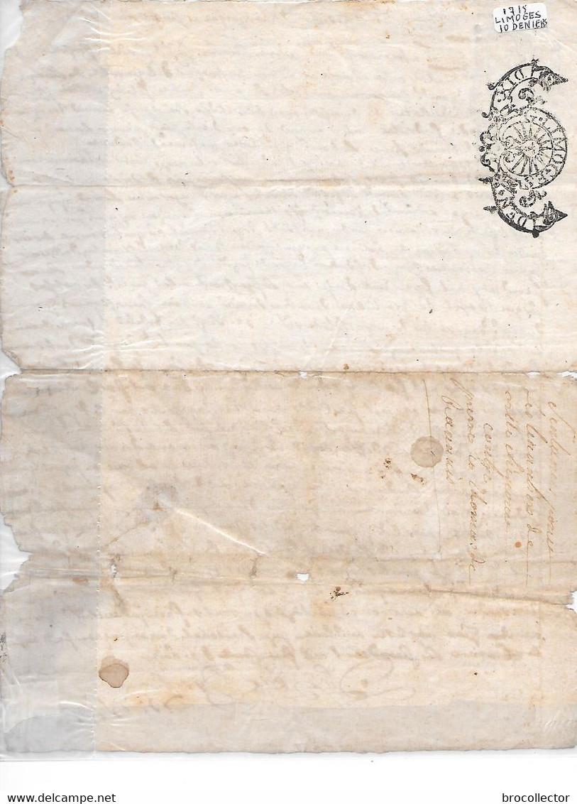 - Généralité De LIMOGES Dix Deniers 1712 Et 1718 - Une Feuille - Voir Au Verso ( Ro Vo - 2 Cachets ) - Cachets Généralité