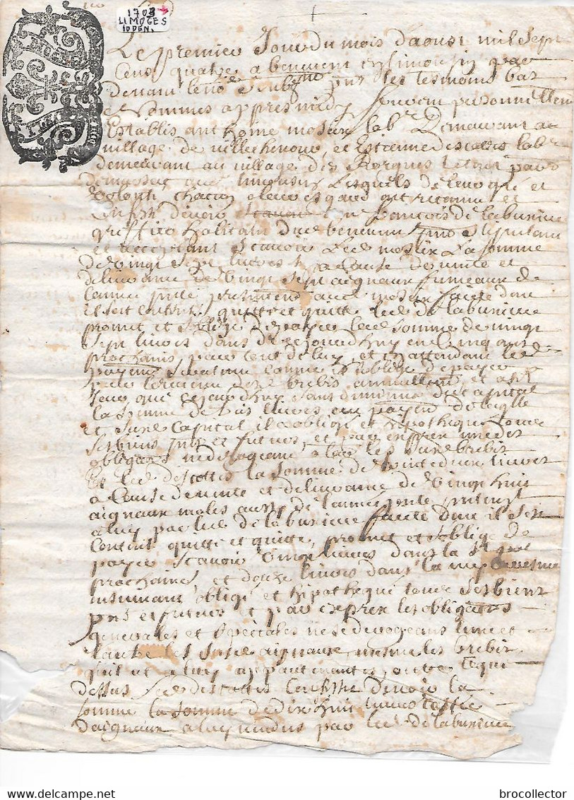 - Généralité De LIMOGES Dix Deniers 1703 Et 1704 - Une Feuille - Voir Au Verso ( Ro Vo - 2 Cachets ) - Cachets Généralité