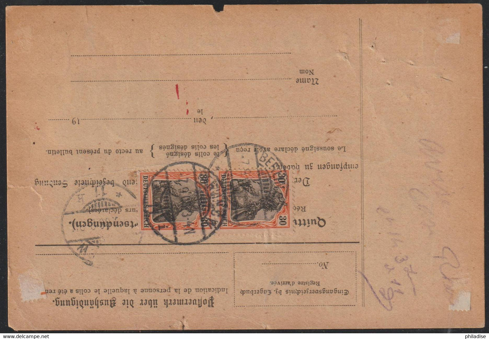 DR Portor. Auslands-Paketkarte Schweiz, MiF Mi.-Nr. 95AI+2x 89I (rs.) Von Berlin (7. Sept. 1906) Nach Genf (intern07) - Brieven En Documenten