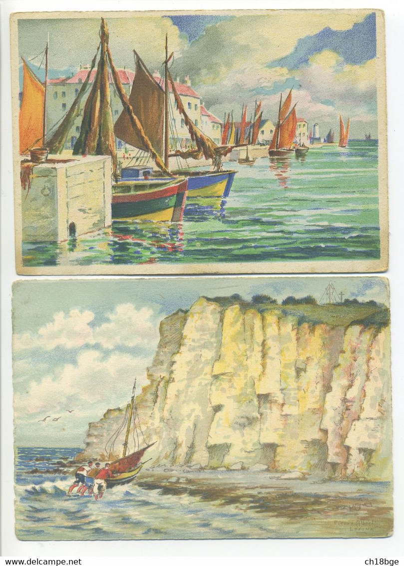 Lot De 6 Cartes Illustrateurs Différentes Aquarelles - Thème Marine Voiliers, Bateaux, Ports, Pêche, Mer - Contemporain (à Partir De 1950)