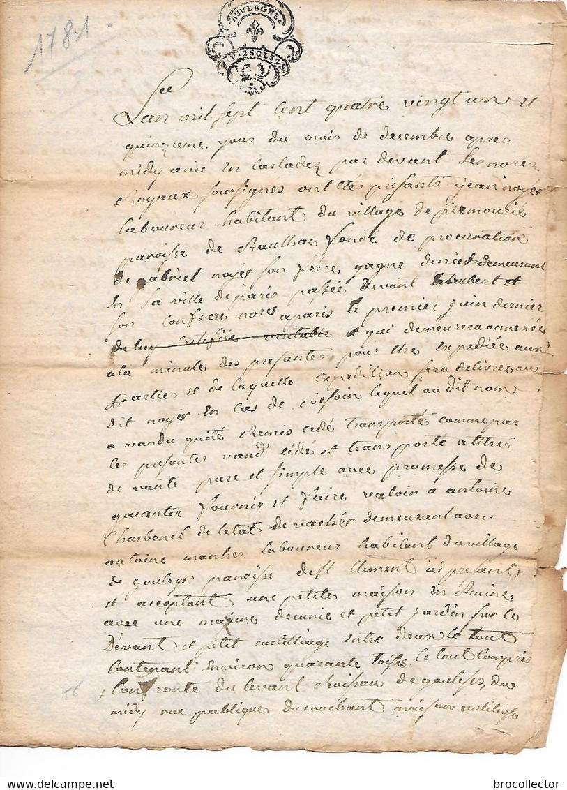 RAULHAC ( 15 ) - Généralité Auvergne  2 Sol 4 Deniers 1781 - 2 Feuilles - Cachets Généralité