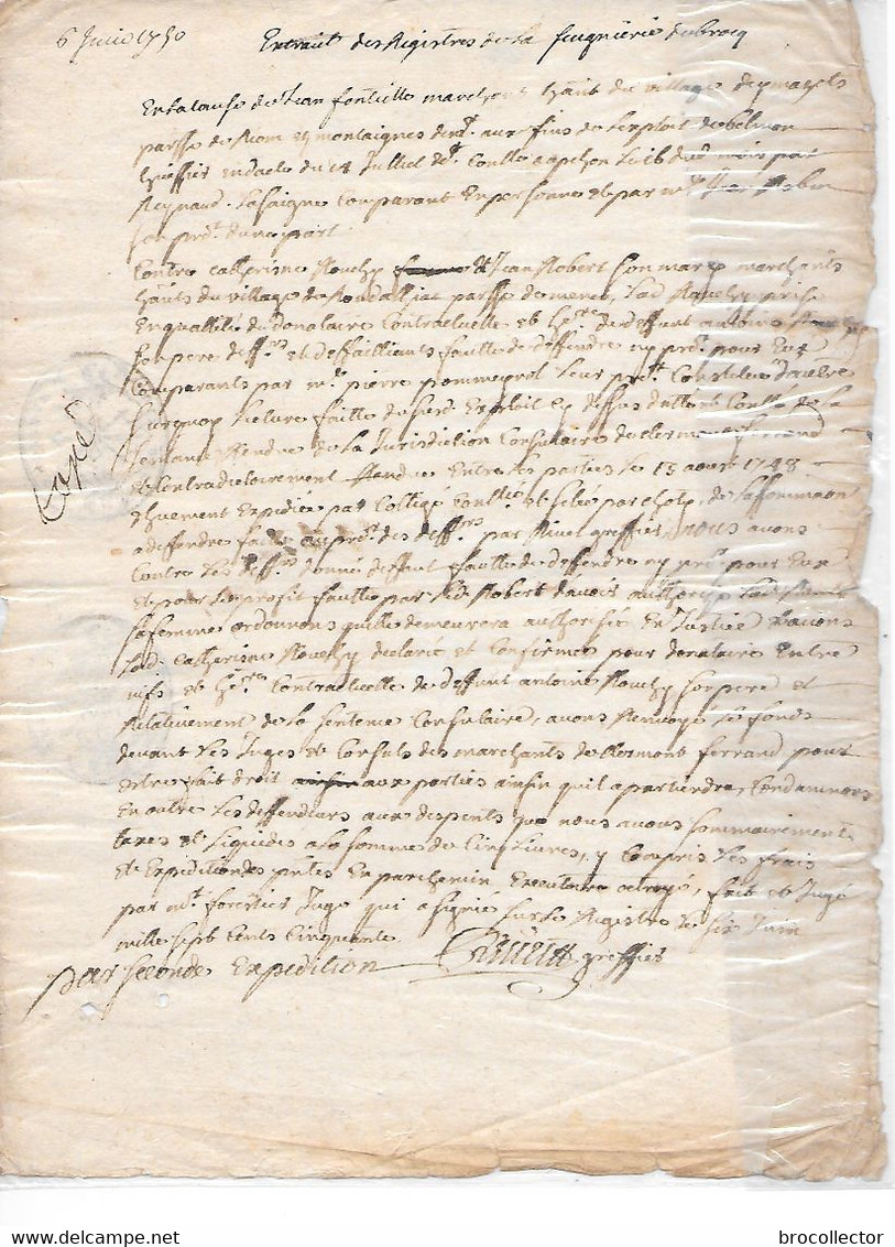 RIOM ( 63 ) - Généralité Auvergne    1745 - Une Feuille ( Cachets Au Vo ) - Cachets Généralité