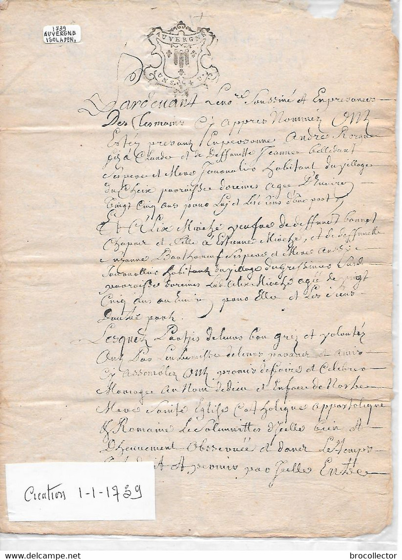 LE CHEIX ( 63 ) - Généralité Auvergne  De  1739 -  1 Spl 4 Deniers -  Une Feuille - Cachets Généralité