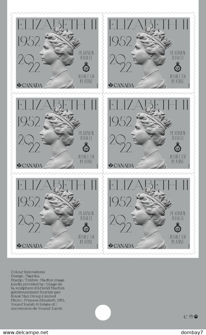 Qc. QUEEN ELIZABETH II PLATINUM JUBILEE = FRONT Page Of 6 From Booklet MNH Canada 2022 - Unused Stamps