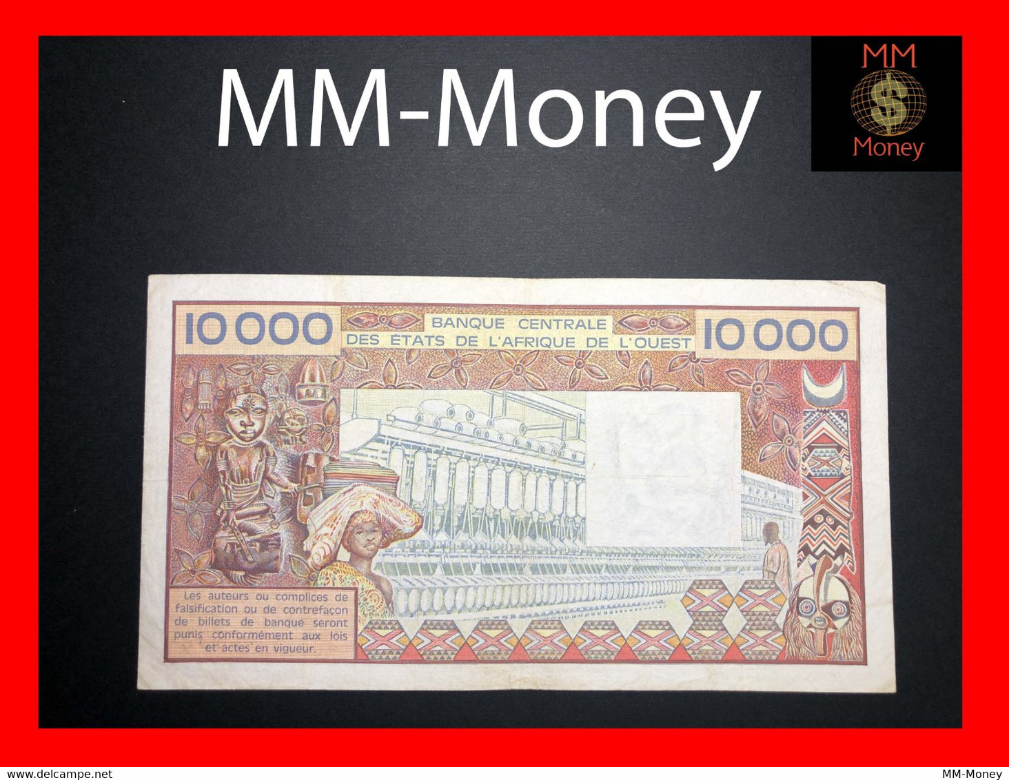 West African  States WAS  "A  Ivory Coast"  10.000  10000 Francs  1986   P. 109  A  *scarce*   VF + - Estados De Africa Occidental