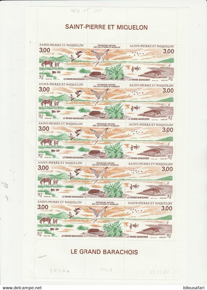 SAINT PIERRE & MIQUELON N° 485A LE GRAND BARACHOIS  Feuille De 5 Triptyques NEUVE ** S/C Datée :27/11/87 - Sonstige & Ohne Zuordnung