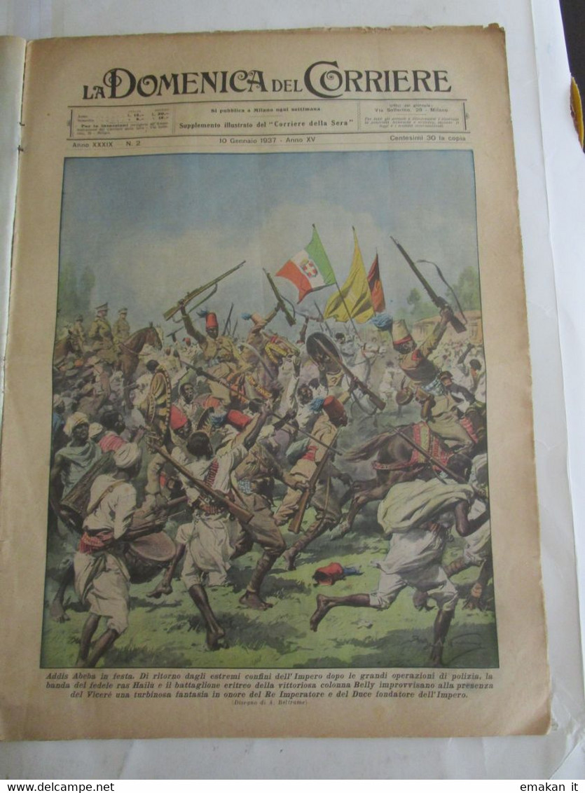 # DOMENICA DEL CORRIERE N 2 /1937 A.O. ADDIS ABEBA IN FESTA / CONTADINE SARDE / VECCHIA SCOZIA - First Editions