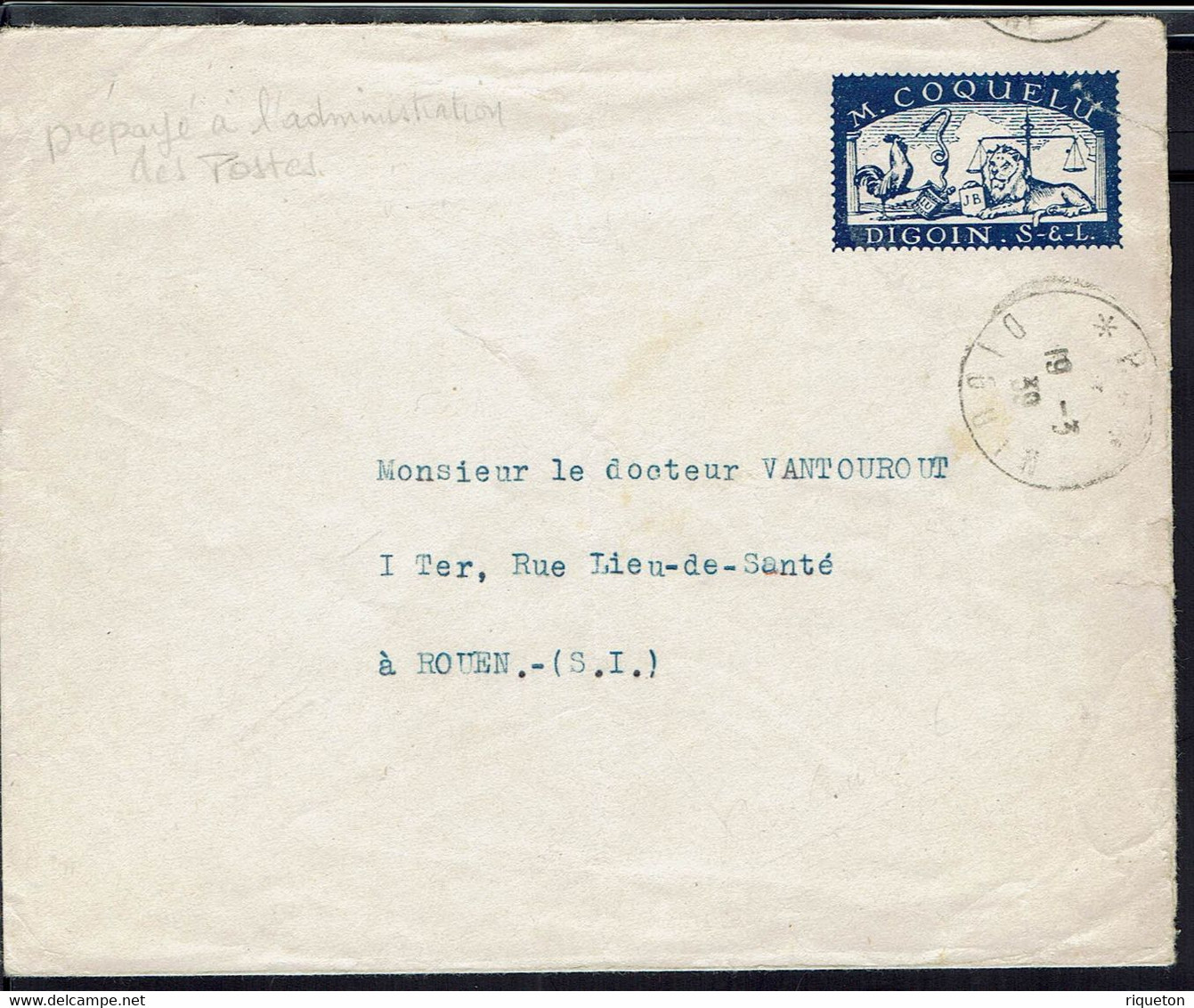 Fr - Enveloppe Prépayée à L'Administration Des Postes - Digoin Du 19-3-1939 à Destination De Rouen - - Privatganzsachen