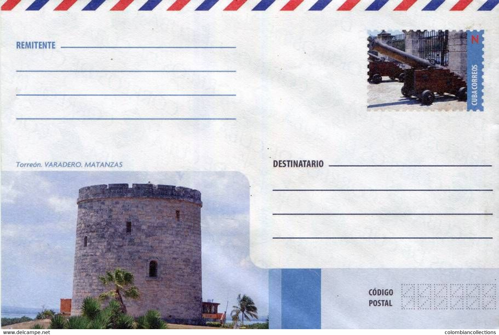 Lote PEP1384, Cuba, Entero Postal, Stationery, Cover, N, Artillery Cannon, Tower - Cartes-maximum