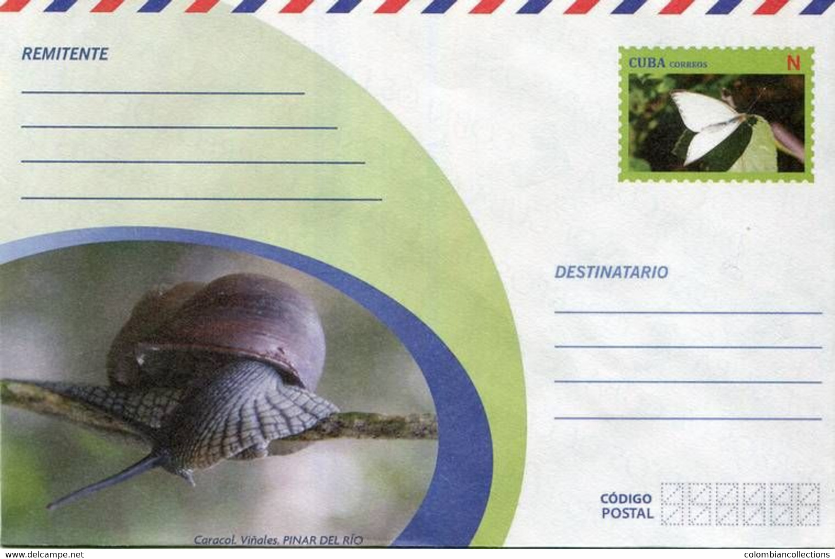 Lote PEP1386, Cuba, Entero Postal, Stationery, Cover, N, Butterfly, Snail - Cartoline Maximum