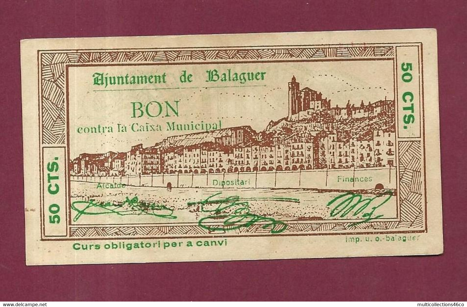 130222 - Billet ESPAGNE Ajuntament De BALAGUER 50 Cts 1937 1938 BON Contra La Caixa Municipal - Neuf - Andere & Zonder Classificatie