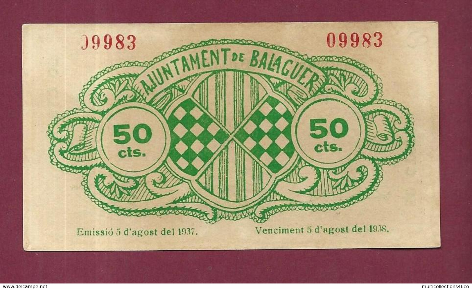 130222 - Billet ESPAGNE Ajuntament De BALAGUER 50 Cts 1937 1938 BON Contra La Caixa Municipal - Neuf - Sonstige & Ohne Zuordnung