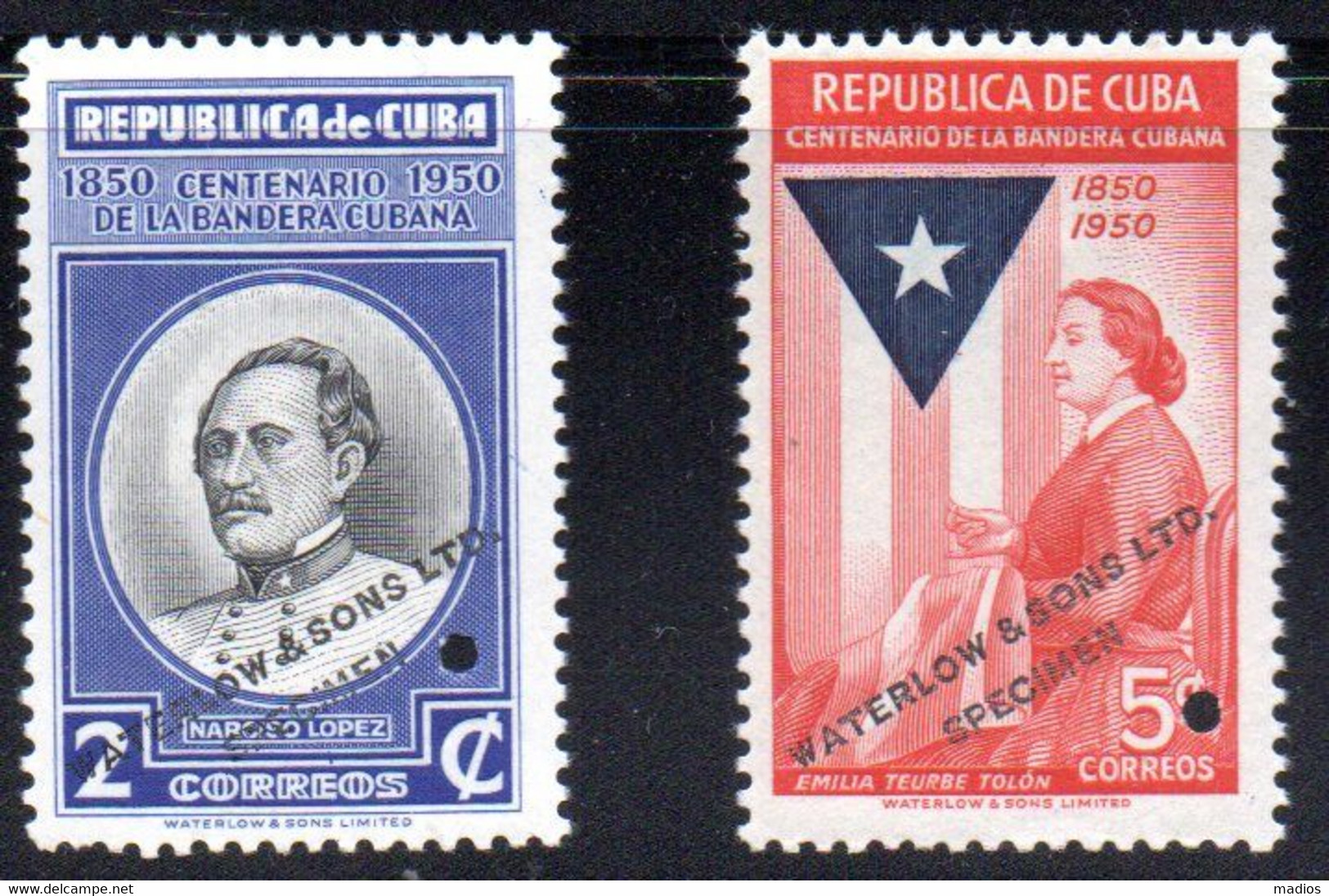 39607A CUBA 2c & 5c Flag Centenary Waterlow & Son Color Proofs And Small Hole Punch - Imperforates, Proofs & Errors