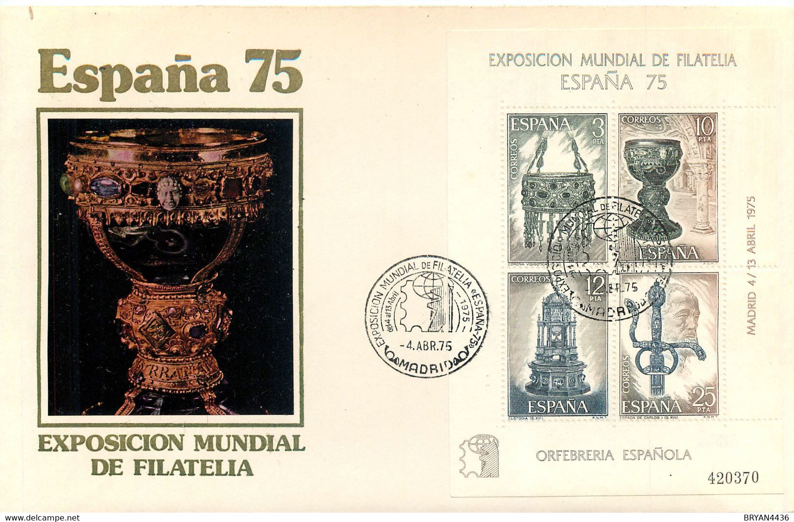 Espagne-B-Feuillet "Espana 75-Exposition Philatélique Internationale-Orfèvrerie" 1975 - LETTRE TRES BON ETAT - Blocs & Hojas
