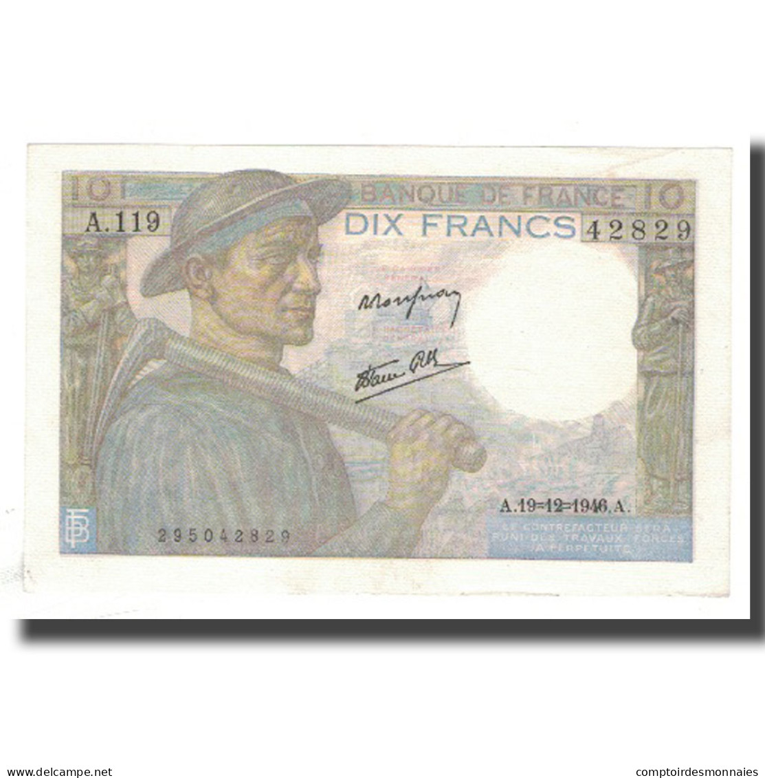 France, 10 Francs, Mineur, 1946, 1946-12-19, SUP, Fayette:8.16, KM:99e - 10 F 1941-1949 ''Mineur''