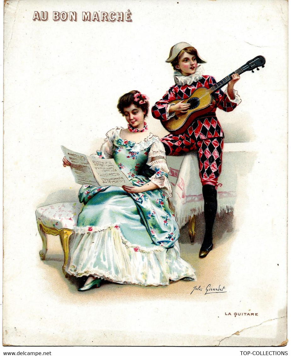 SUPERBE CHROMO GRAND FORMAT AU BON MARCHE LA GUITARE JULES GIRARDET PEINTRE B.E.V.SCANS - Sammlungen