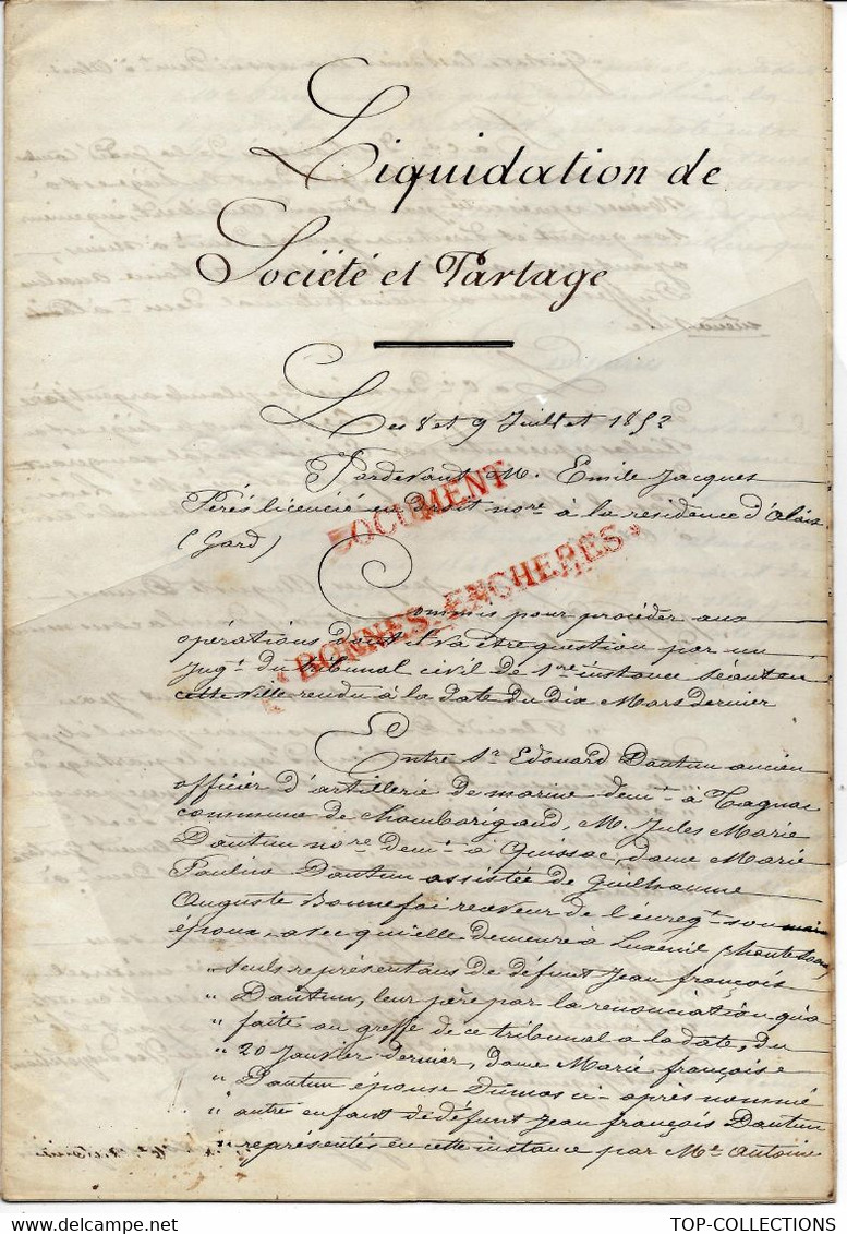 Gard, Houillères De Portes Et Sénéchas, Liquidation Et Partage 1852 - 20 Pages (5 Scans) B.E. V.DESCRIPTION +HISTORIQUE - Historische Documenten