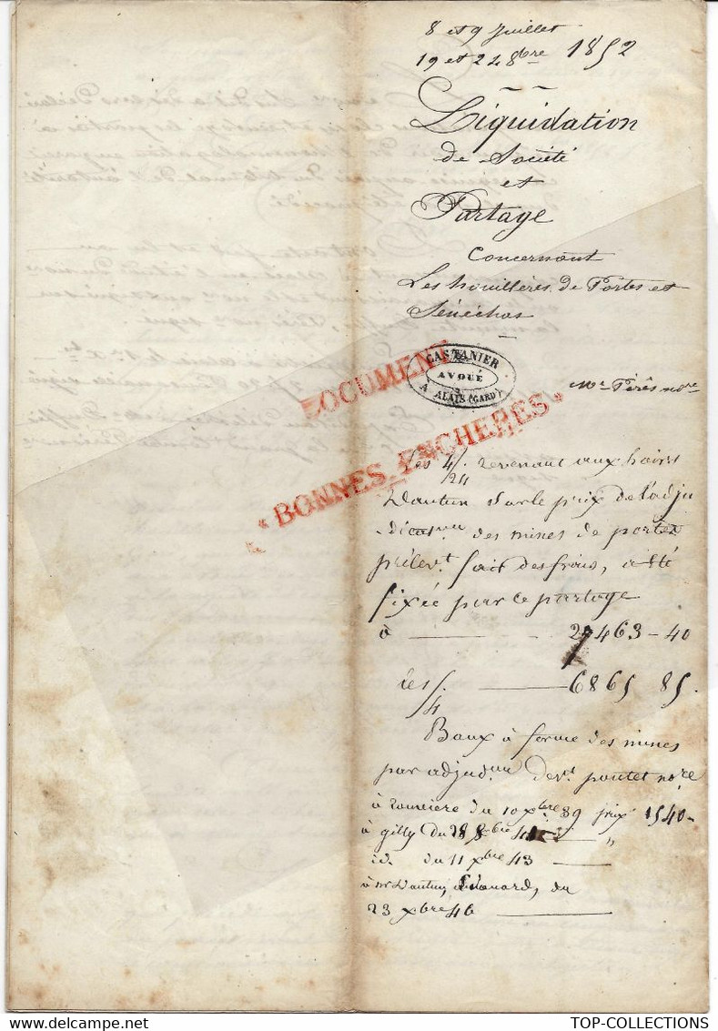 Gard, Houillères De Portes Et Sénéchas, Liquidation Et Partage 1852 - 20 Pages (5 Scans) B.E. V.DESCRIPTION +HISTORIQUE - Historische Dokumente