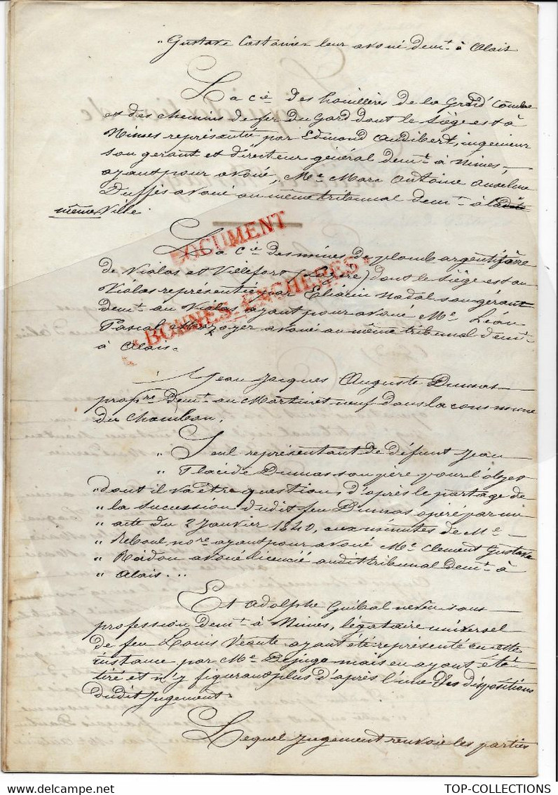 Gard, Houillères De Portes Et Sénéchas, Liquidation Et Partage 1852 - 20 Pages (5 Scans) B.E. V.DESCRIPTION +HISTORIQUE - Historische Dokumente